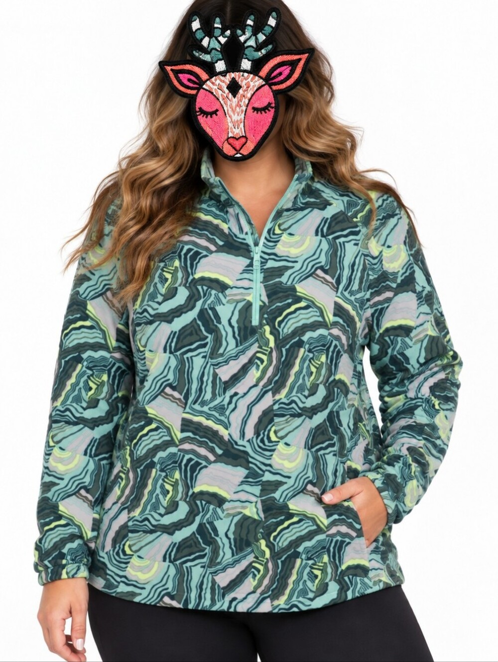 Eddie Bauer XL ,  Abstract Half‑Zip Pullover - Mint, Green , Yellow, Gray